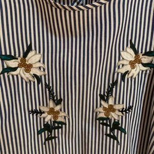 Preppy striped blouse with floral embroidery